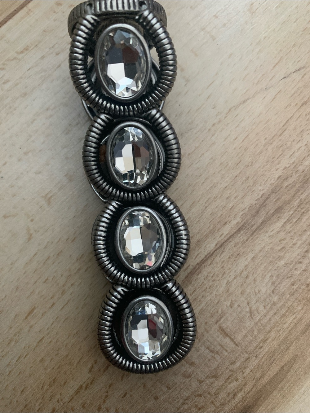 Rhinestone Statement Stretch Bracelet in Silver and Clear